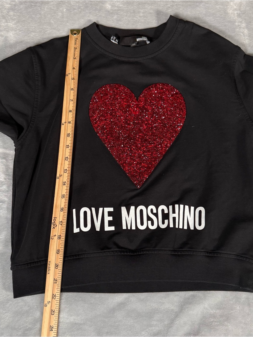 Love Moschino Heart Crewneck Sweatshirt Womens 6 Spellout Made In Turkey Black - Picture 7 of 8
